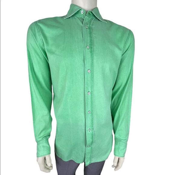 Giovanni Taccaliti L/S Light Kelly Green Linen Blend Shirt Made in Italy Size 16 - Picture 1 of 8